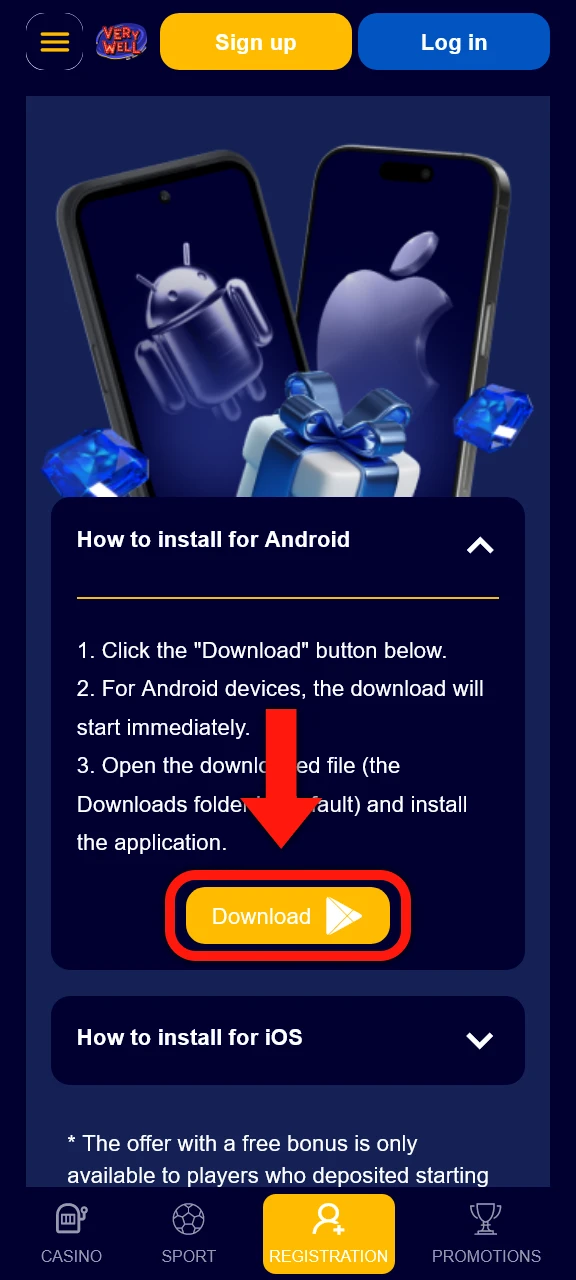 Open the Android download section on the website to get VeryWell.
