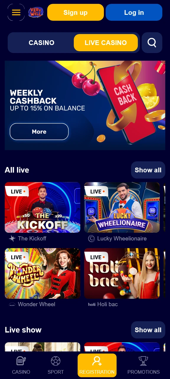 Join the live casino tables at VeryWell for real-time gaming.