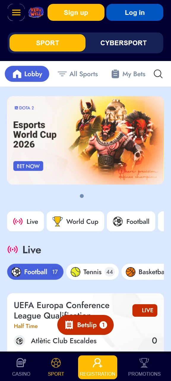 Bet on your favourite sports events online with VeryWell bookmaker.