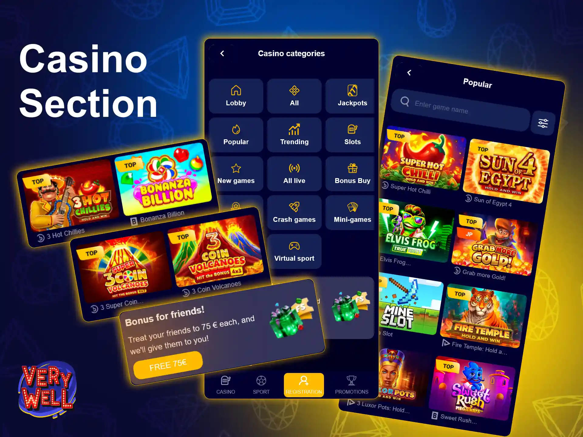 Play thrilling casino games in the mobile VeryWell App.