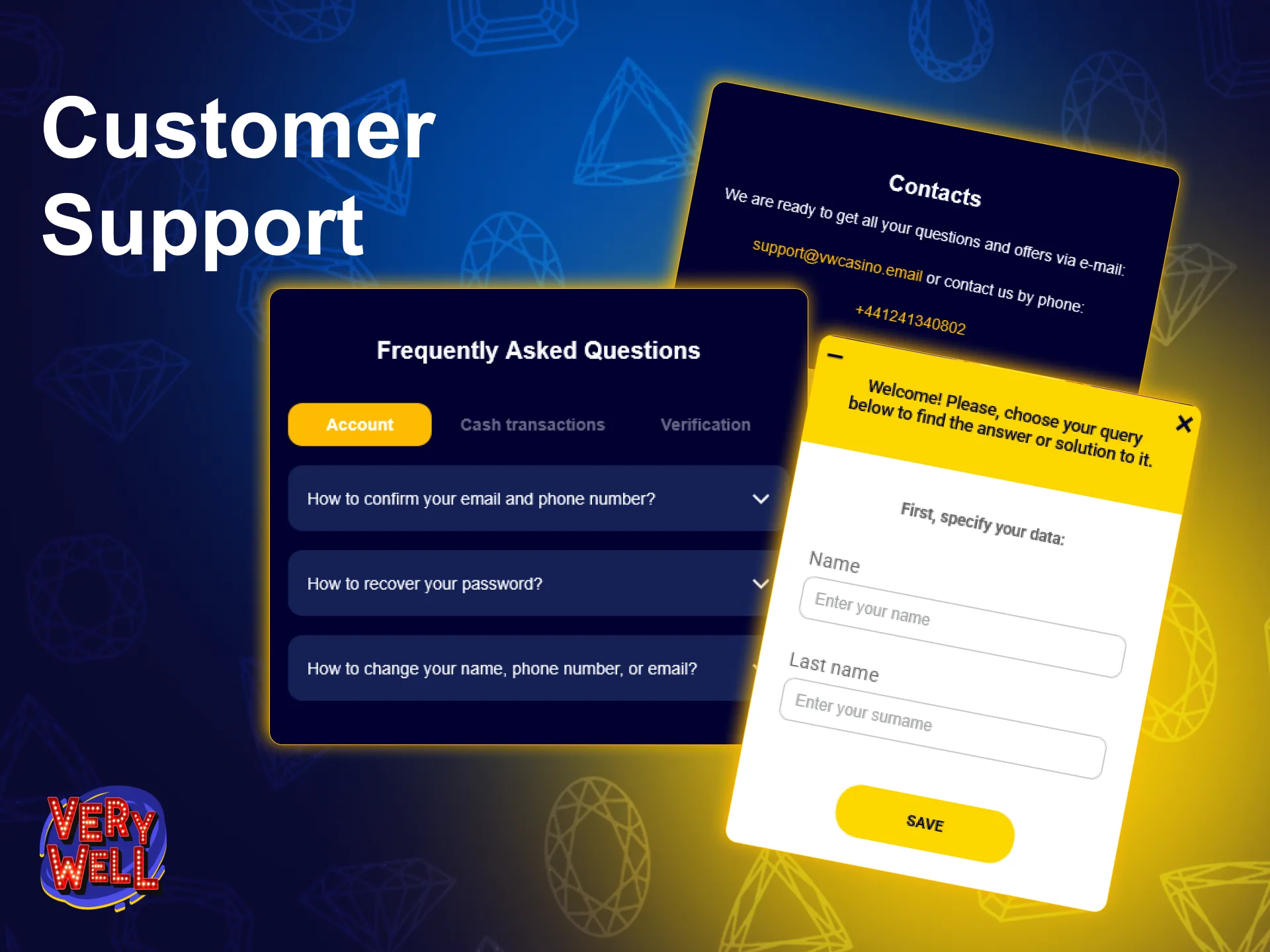 Contact the helpful helpdesk directly through the VeryWell App.