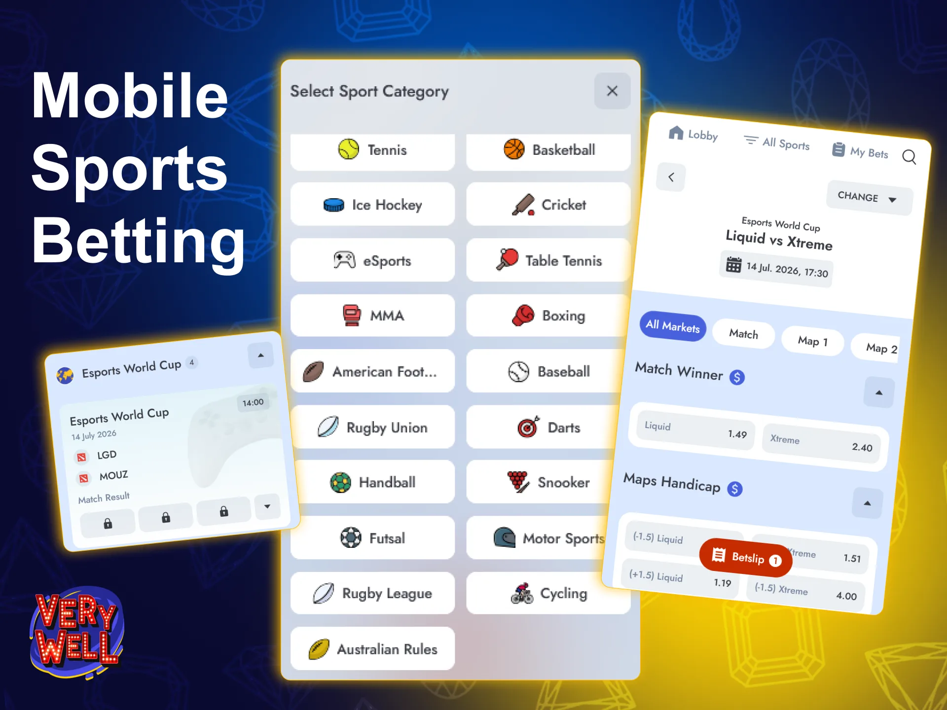 Place sports bets on the go with VeryWell App.