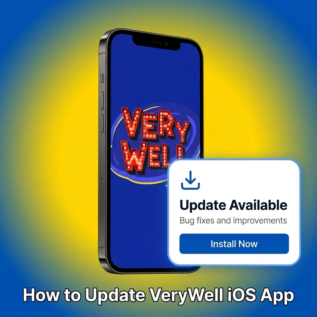 VeryWell iOS app update screen showing download and installation steps on an Apple device