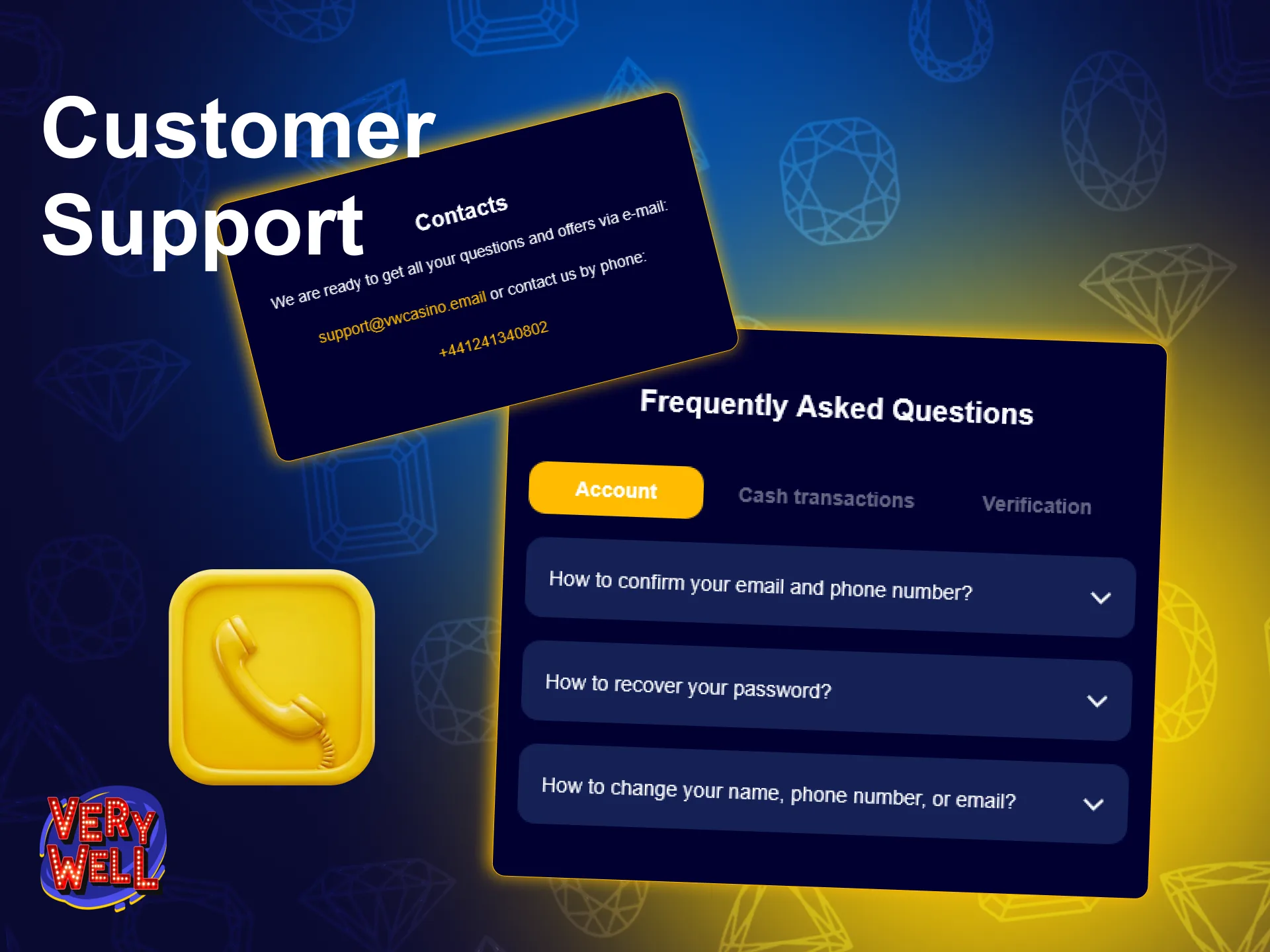 Contact VeryWell customer support for assistance with casino games.