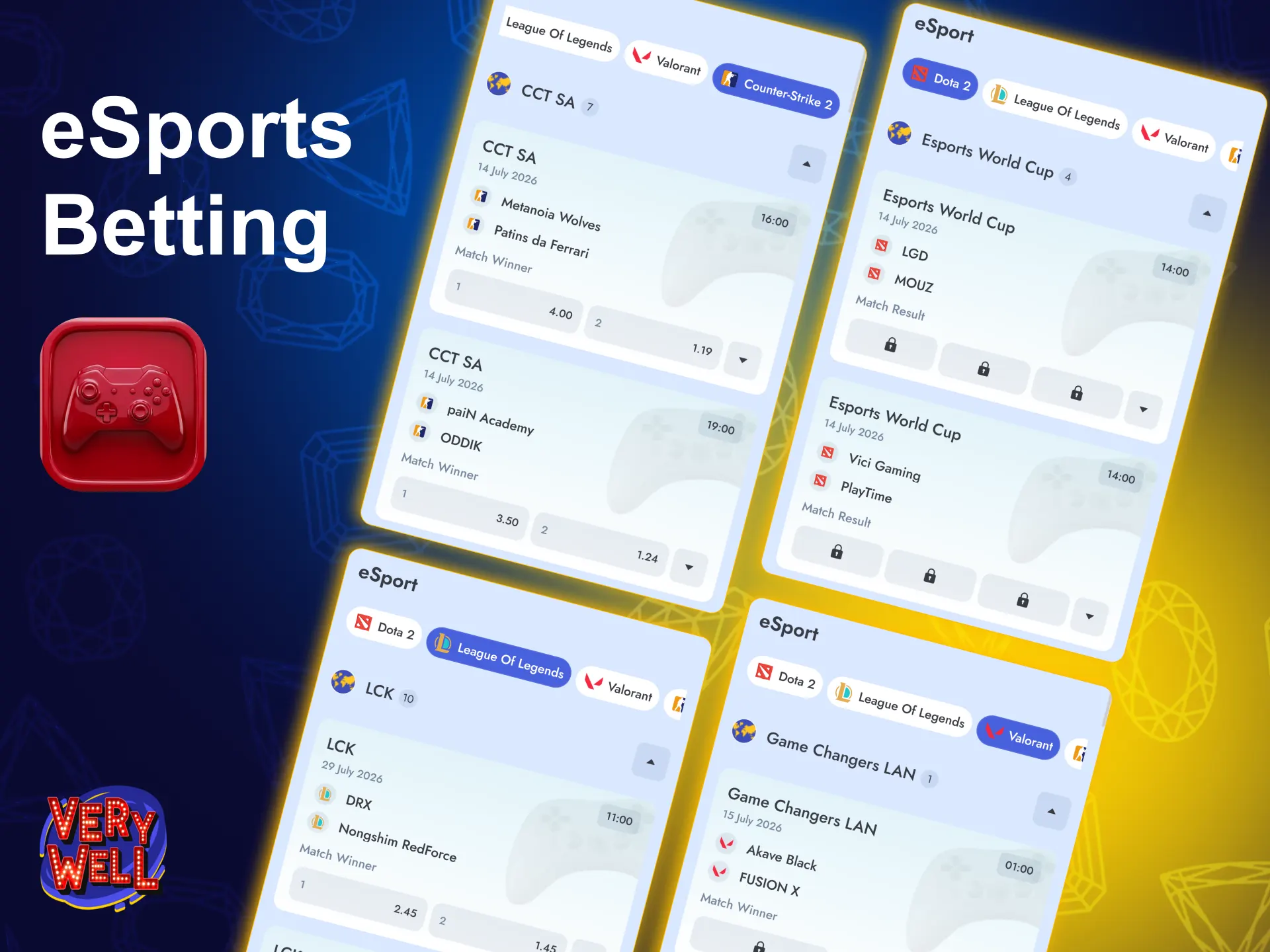 Place winning bets on virtual eSports matches with VeryWell.