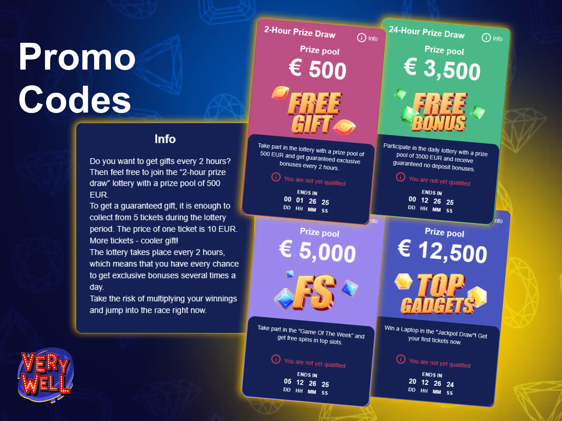 Activate active VeryWell promo codes to maximize your chances of winning big rewards.